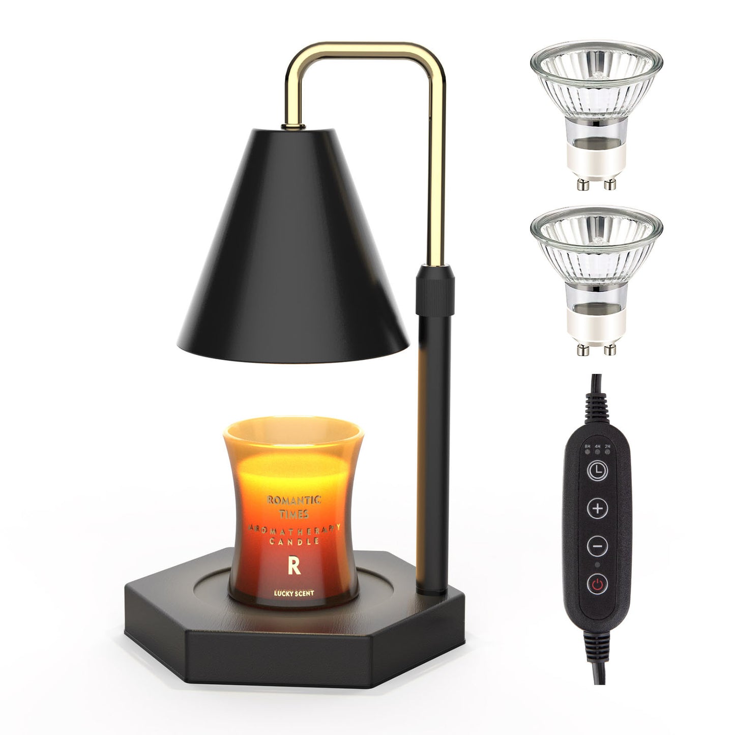 RAINBEAN Candle Warmer Lamp With Timer  Adjustable Height Electric Candle Warmer Dimmable With 2 Bulbs Wax Melt Warmer