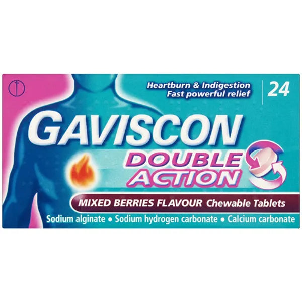 Gaviscon Double Action Mixed Berries Chewable Heartburn & Indigestion 24 Tablets