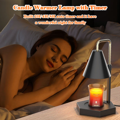 RAINBEAN Candle Warmer Lamp With Timer  Adjustable Height Electric Candle Warmer Dimmable With 2 Bulbs Wax Melt Warmer