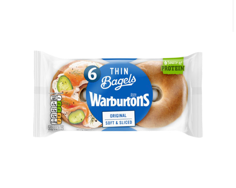 Warburtons Thin Bagels Plain x 6