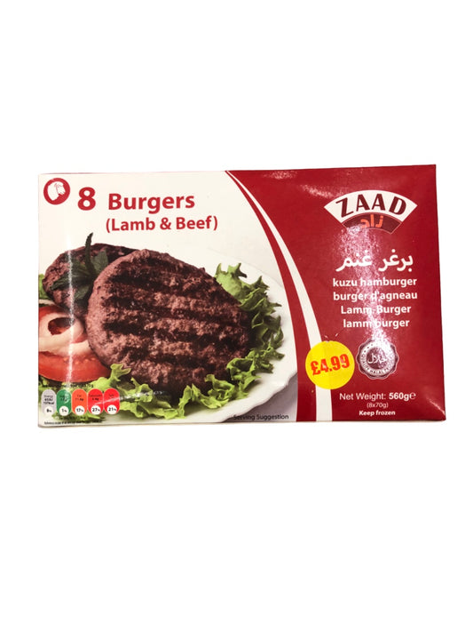 Zaad 8 Lamb & Beef Burgers 560g