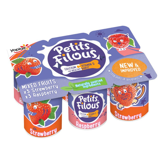 Petits Filous Kids Strawberry & Raspberry Yoghurt Small Pots 6 x 47g