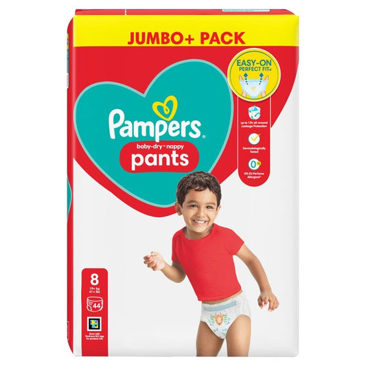 Pampers Baby Dry Nappy Pants Size 8 Jumbo+ 44 Nappy Pants 19+kg