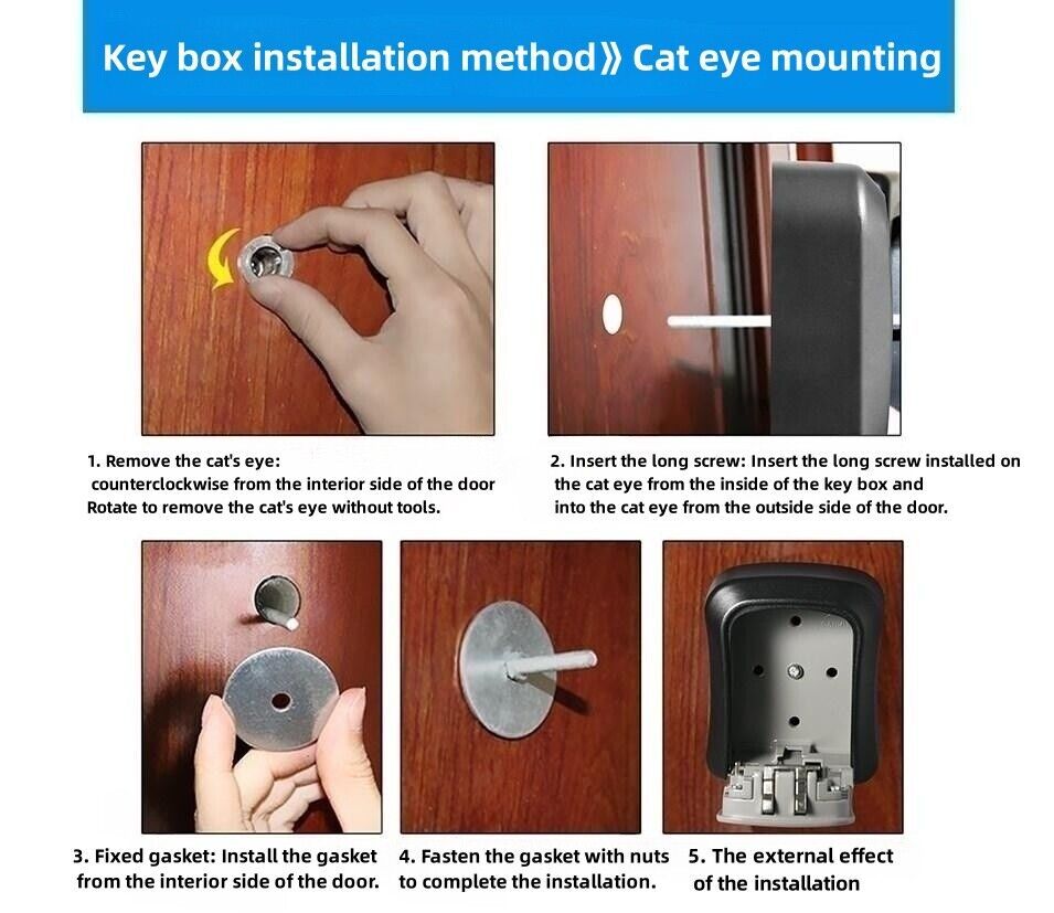 Wall Mounted Key Safe, 4 Combination Key Safe Outdoor Security Key Lock Box