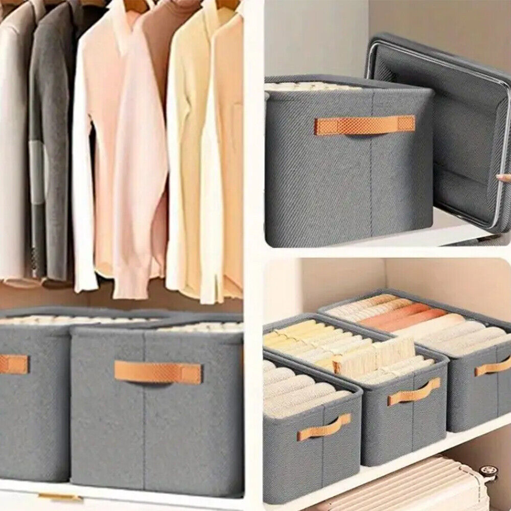 Large Capacity Gray Storage Box Wardrobe Clothing Storage Box Underwear Storage