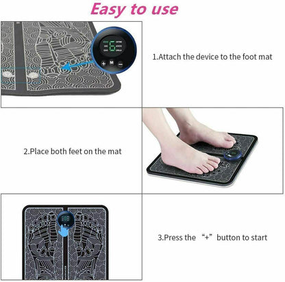 EMS Foot Massager Mat Electric Pad Blood Muscle Circulation Relief Pain LED USB